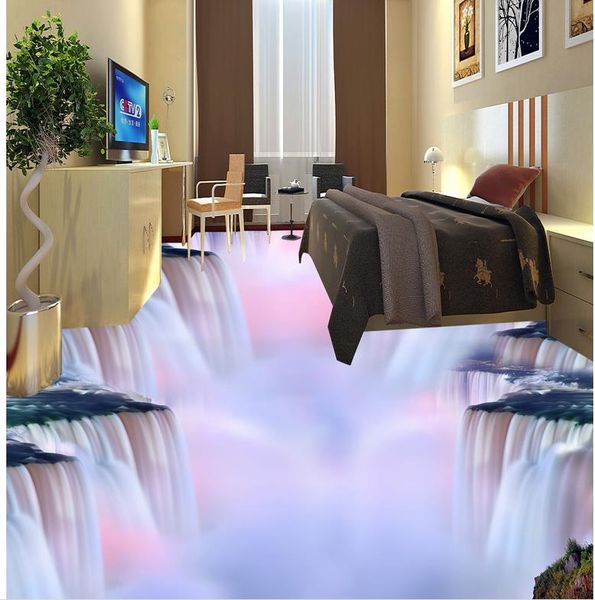 Papel tapiz 3D personalizado moderno para piso, cascada, agua corriente, papel de pared de PVC, mural para piso autoadhesivo, papel tapiz 3D
