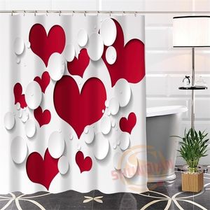 Moderne personnalisé coeur rouge polyester tissu impression rideau de douche salle de bain étanche 12 crochets pour le bain T200711