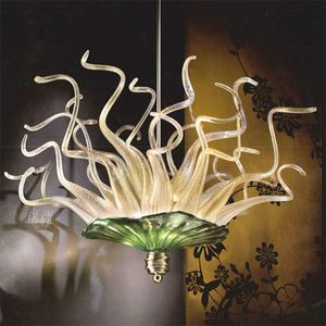 Lustres en verre rétro de lumière de lampe à suspension personnalisée moderne Ambre et éclairages à LED de couleur verte 60 * 60cm Lustre de Murano soufflé à la main pour la décoration intérieure Lumières romantiques