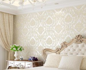 Papier peint de damasque moderne Papier mural en relief en relief 3d pour chambre à coucher décor 5857683