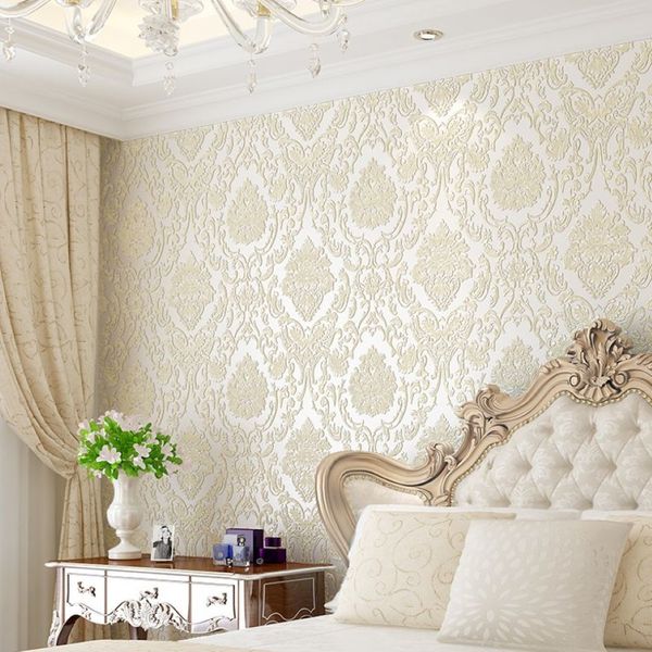 Papel tapiz de Damasco moderno, papel de pared con textura en relieve, revestimiento de paredes 3D para dormitorio, sala de estar, decoración del hogar 289Z