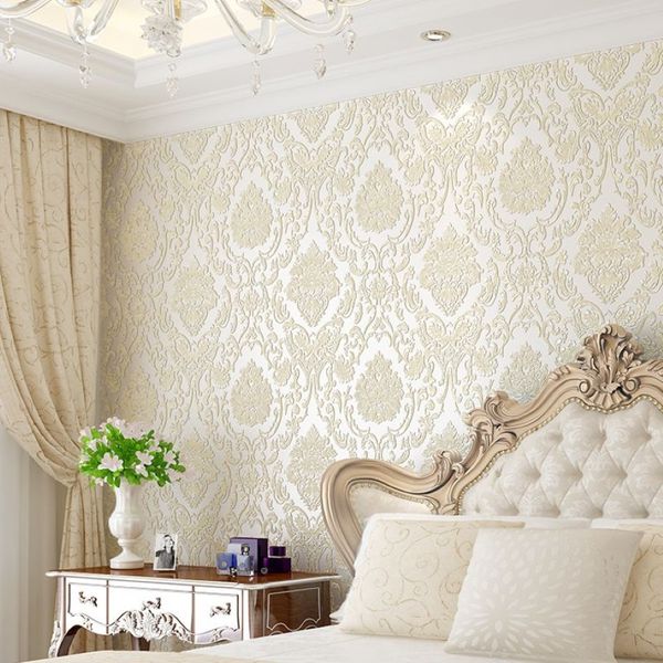 Papel tapiz de Damasco moderno, papel de pared con textura en relieve, revestimiento de paredes 3D para dormitorio, sala de estar, decoración del hogar 2862