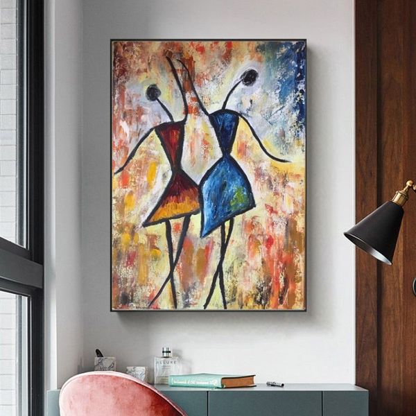 Pintura decorativa moderna, arte africano, chicas bailando, carteles de pared coloridos, imágenes abstractas para sala de estar, impresiones en lienzo 281u