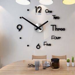 Modern Design Clock Bekijk grote wandklokken 3D DIY Acryl Mirror Mechanisme Stickers Home Living Room Decoratie Quartz Naald 210310