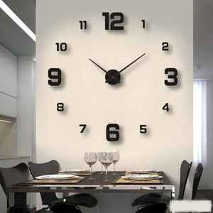 Design moderne grande Horloge murale 3D bricolage horloges à Quartz montres de mode acrylique miroir autocollants salon décor à la maison Horloge