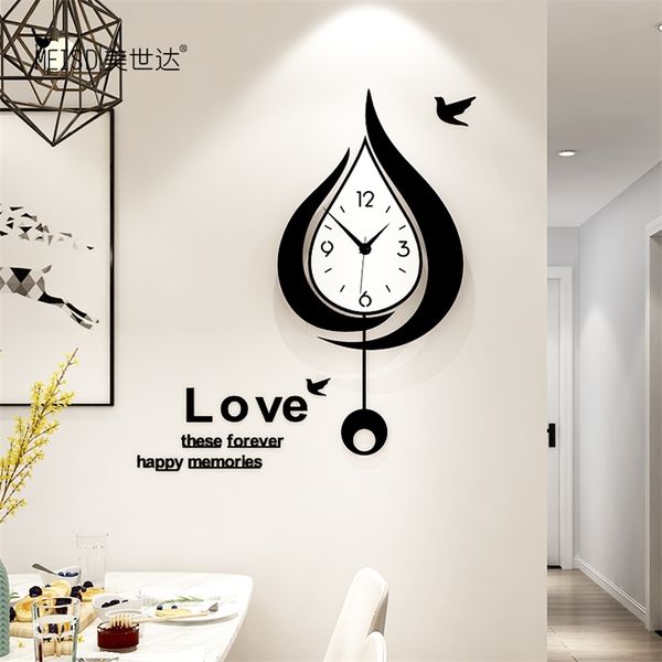 Design moderne Gouttes d'eau Grandes horloges murales Creative Swingable Horloges murales Salon Décoration Mode Horloges Montre murale 201202