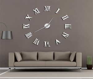 Moderne bricolage grande horloge murale 3D miroir Surface autocollant décor à la maison Art géant horloge murale montre avec chiffres romains grande horloge Y2001107087999