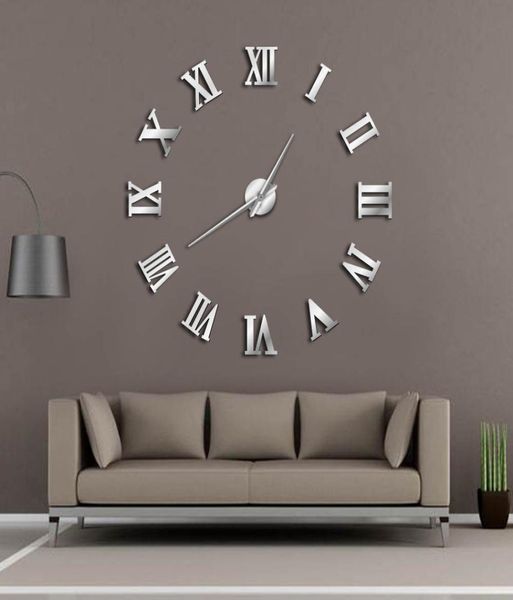 MODIFICATION DU DIY GRANDE MUR MIRMOR 3D MIRMOR Sticker Home Decor Home Art Giant Wall Clock Watch with Roman Numerals Big5176010