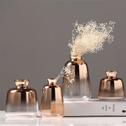 Moderne geëlektroplateerde gouden glazen vaas Hydroponics Kleine vazen ​​Gedroogde bloemdecor Tabletopcontainers Wedding Home Decoratie 220527