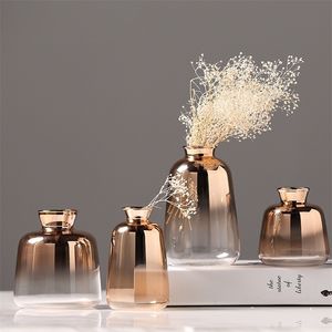 Vase en verre doré électrolytique moderne hydroponique petits vases décor de fleurs séchées conteneurs de table mariage décoration de la maison 220527