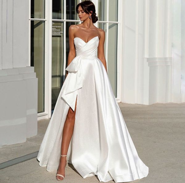 Robe De mariée moderne et élégante, décolleté en cœur, fendue sur le côté, Corset os, robes De mariée, 2024