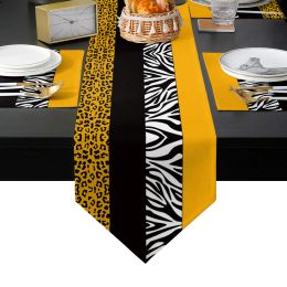Moderne elegante gele luipaard Zebra strepen tafelloper Placemat set tafelkleed eettafel mat huis bruiloft tafel decoratie