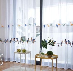 Rideaux d'oiseaux brodés modernes salon coton lin fenêtre Tulle pour chambre d'enfant élégant rideau transparent blanc pour cuisine CJ15223263
