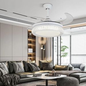 Ventilateurs de plafond à pales rétractables Fandelier modernes, avec lumière LED et télécommande, lustre en cristal sans bruit