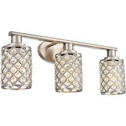 Luz de tocador de baño moderno de 3 luces en níquel cepillado - iluminación de tocador de cristal para el tocador y sobre espejo