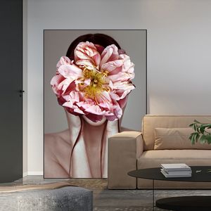Mode moderne Art fleur fille femme imprime toile peinture mur Art pour salon décoration de la maison entrée photos sans cadre