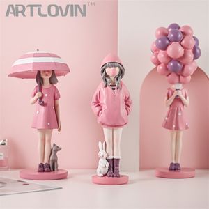 Figurines de fille de ballon de mode moderne filles roses douces pour la décoration de la chambre, cadeau d'anniversaire distinctif chic pour fille, décoration intérieure de la maison 220329