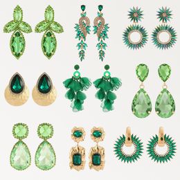 Mode moderne vert série grandes boucles d'oreilles pour femmes fille 2022 tendance luxe géométrique cristal fil fleur déclaration bijoux