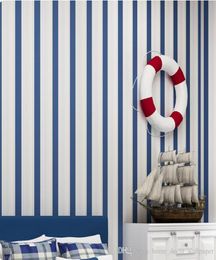 Moderne mode horizontaal wit blauw gestreept behangrol verticaal kinderkind voor muur woonkamer behang slaapkamer3466580