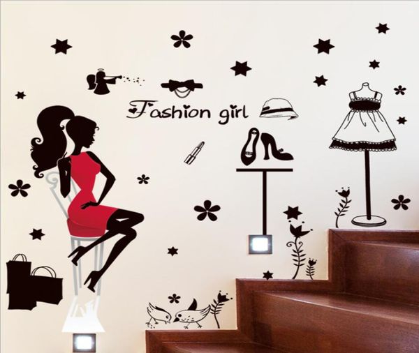 Modern de moda sexy pegatinas de chicas escaparate de vestidos rojos pegatinas de pared de pared muebles impermeables muebles pvc9394301