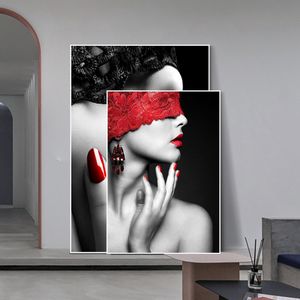 Moderne Mode Sexy Rode Lippen Canvas Schilderij Dames Posters En Prints Woonkamer Slaapkamer Wall Art Foto's Home Bar Decoration