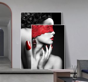 Mode moderne sexy lèvres rouges toile peinture femmes affiches et impressions salon chambre mur art photos maison bar décoration2032435