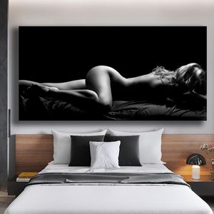 Moderne figuur kunst muur foto sexy naakt meisje slapende canvas schilderij voor woonkamer posters en prints Cuadros Home Decor