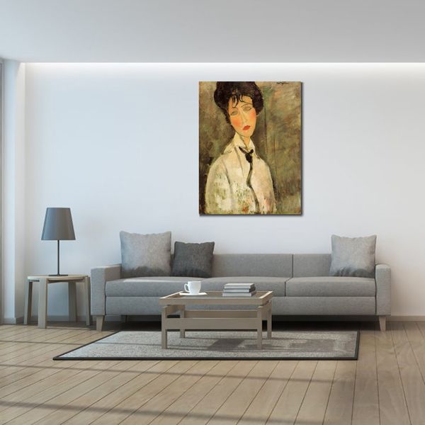 Figura moderna lienzo retrato artístico de mujer con corbata negra Amedeo Modigliani pintura pintada a mano ilustraciones para decoración para sala de estar