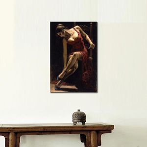 Figura moderna pinturas al óleo mujer bailarina en la silla arte de lienzo hecho a mano para dormitorio sala de estar decoración de pared