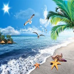 Peinture de sol moderne 3D paysage marin plage peinture de sol Mural-3d PVC papier peint auto-adhésif sol Wallpaper-3d198k