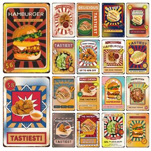 Food Burger Fried Chicken Metal Poster Decor Plaque Tin Painting Sign Home Kitchen Restaurant Wall Art Decor Aesthetics