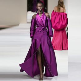 Robe De soirée en Satin violet, ligne A, fente avant, moderne, épaules dénudées, avec ceinture, Robe De soirée pour femmes