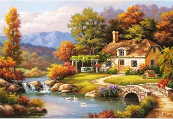 Pintura al óleo de paisaje moderno en el jardín en lienzo pinturas de otoño pintadas para el arte para la decoración de la pared del pasillo personalizar la imagen para la venta