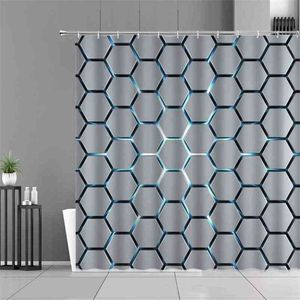 Moderne geometrische patroon afdrukken douchegordijn water kubus badkamer scherm achtergrond decoratie waterdicht polyester stof 210915