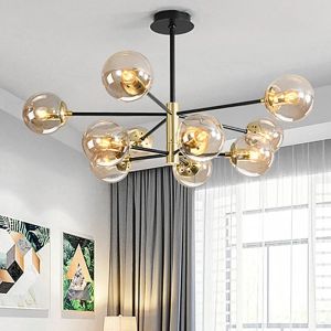 Lustre en verre moderne nordique LED Round Ball Pendants Lights intérieur Black Retro Vintage Loft Chandelier Home Dece Lamps