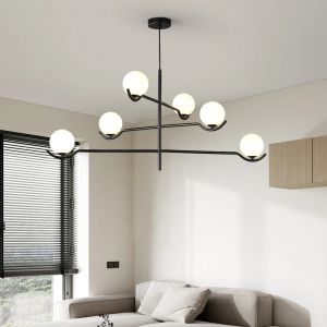 Boule de verre moderne Led lustre de plafond or noir pour chambre salon salle à manger Table suspension lustres Luminaire éclairage