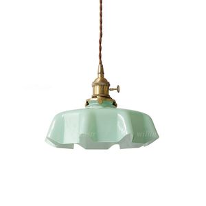 Lampe à suspension en verre moderne avec fleur en cuivre, luminaire décoratif d'intérieur, idéal pour un hôtel, un café, un bar, une allée, un chevet, un style japonais, bleu, vert, jaune, rose