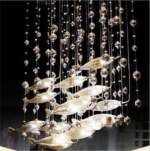 Moderne glazen vlieg vis plafondlamp zwerm vissen kroonluchter woonkamer licht kristal cognac kleur vissen plafondlampen