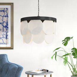 Pendentif en verre moderne Lumière de 30 pouces à la ferme noire Lumière pour la salle à manger Round Lightture avec une teinte en verre givrée blanche