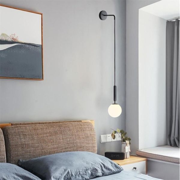 Lámpara de pared de vidrio moderna, lámpara de lectura de cabecera escandinava, aplique redondo, luminaria mural, luces Led de pared nórdicas E27294t
