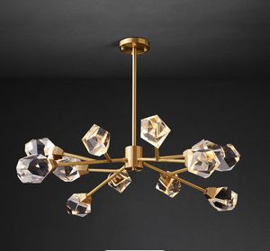 Lustre doré moderne pour salon salle à manger, éclairage Led en forme de diamant, lampe suspendue en laiton et en cuivre