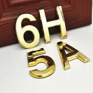 Plaque de couleur or moderne numéro de porte de maison lettres anglaises chiffres d'adresse El autocollant plaque en plastique signe ABS autre matériel