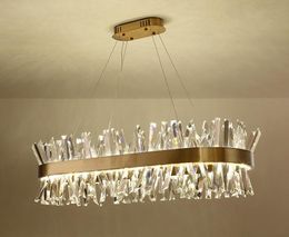 Moderne gouden lange kroonluchter kristal metalen led hanglamp verlichting woonkamer thuis kunst armatuur