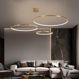 Lámpara de araña Led con anillo de oro moderno para sala de estar, lámpara colgante moderna para dormitorio, comedor, decoración circular para el hogar