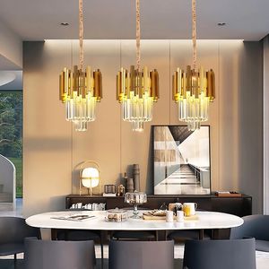 Lámpara de araña de cristal LED plateada de oro moderno, lámpara de suspensión de luz redonda, accesorios de iluminación para comedor, dormitorio, lustre de isla de cocina, CA 90-260V