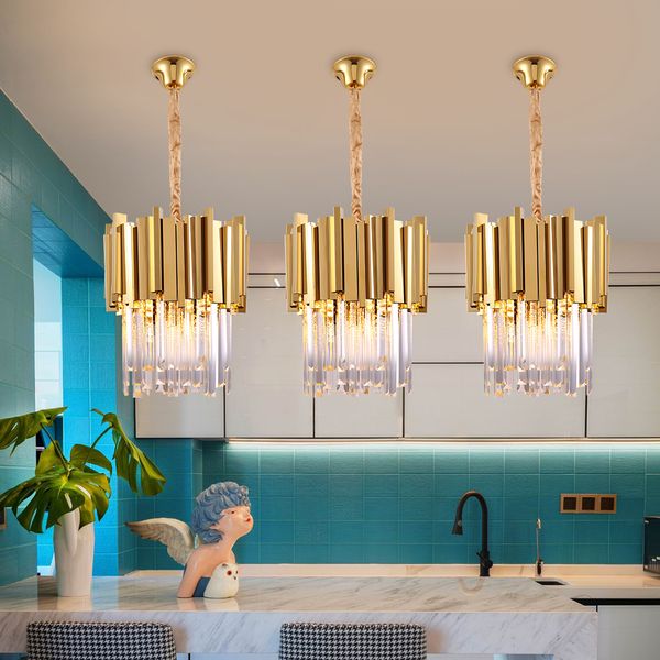 Moderne or petit lustre en cristal rond lampes éclairage pour salle à manger luminaires chambre cuisine îlot lustre