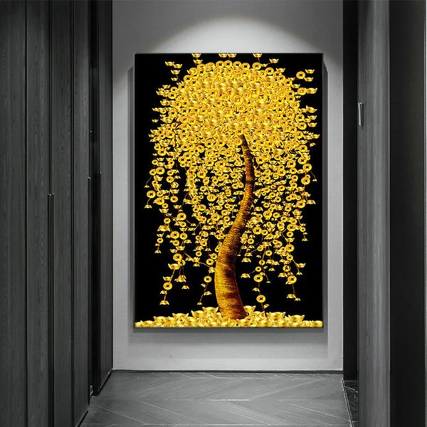 Moderne Golden Fortune Argent Arbres Imprime Toile Peintures Mur Art Simple Paysage Affiche Salon Maison Bureau Décor Photo 240106