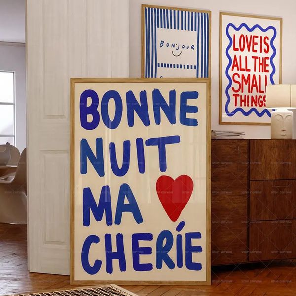 Good Night moderne français Bonne nuit ma Cherie Love Couple Quotes Wall Art Impressions toile PEINTURE PESTRES PHOTES PICONS POUR LE SOIR 240320