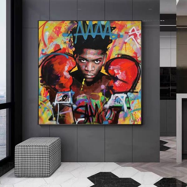 Arte de Graffiti moderno, carteles e impresiones de boxeador africano, pinturas en lienzo, Imágenes artísticas de pared para sala de estar, decoración del hogar, Cuadros No Fra315n