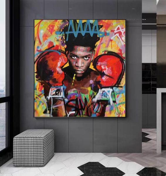 Arte de Graffiti moderno, carteles e impresiones de boxeador africano, pinturas en lienzo, imágenes artísticas de pared para sala de estar, decoración del hogar, Cuadros No Fra2231618